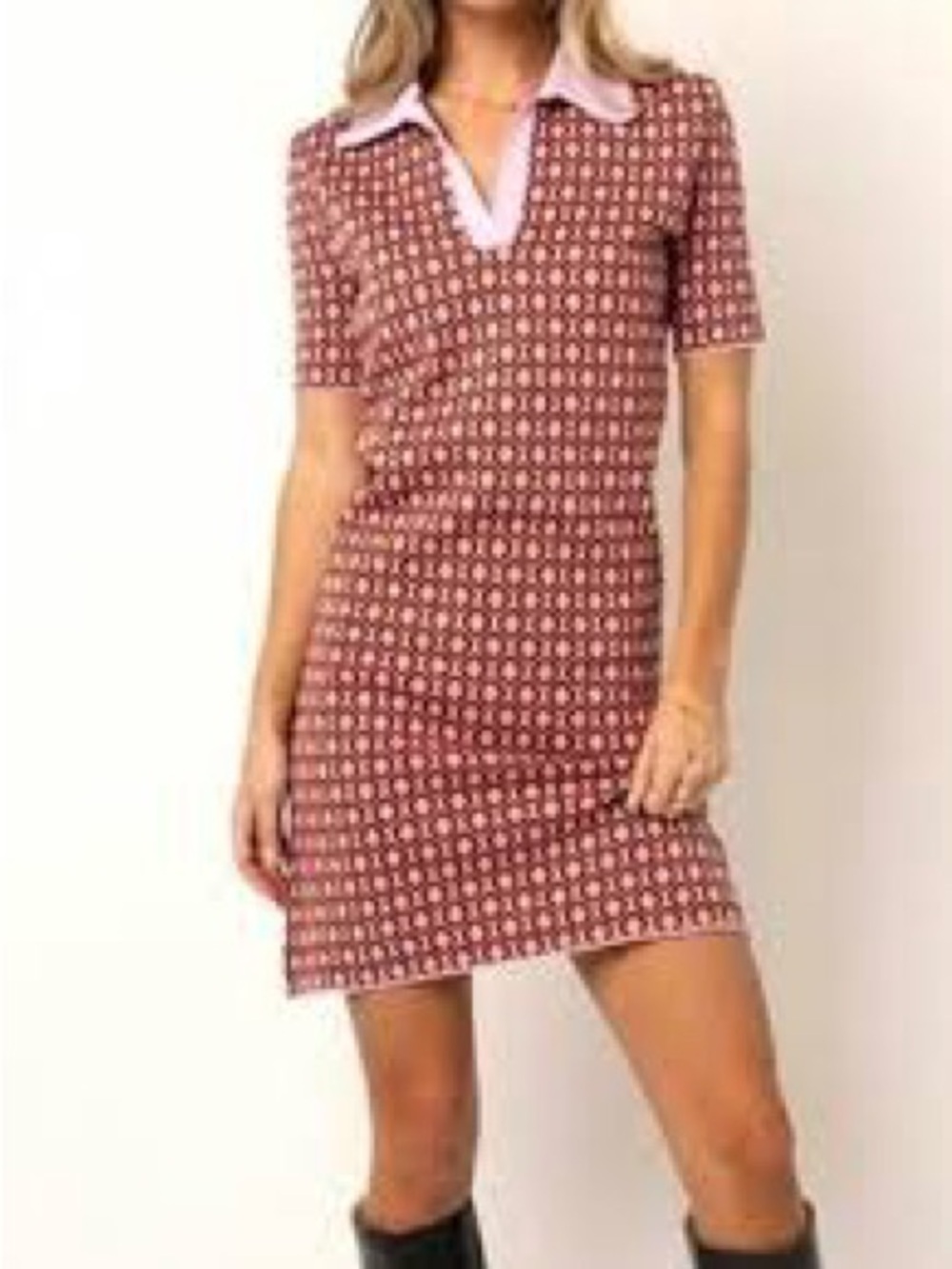 bohme Rust-Pattern Polo Mini Dress with Contrast Collar